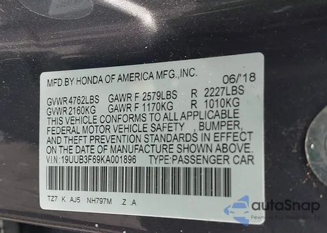 2019 Acura Tlx Tech A-Spec Pkgs из США, поврежденный, VIN 19UUB3F69KA001896